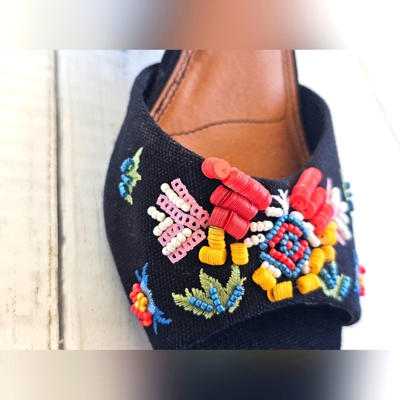 Rampage Black Colorful Beaded Embroidered Chunky Block Heels Western Boho - Picture 6 of 16